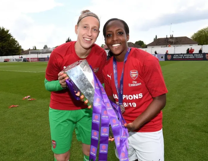 Framed Print : Arsenal Women Celebrate WSL Title with Sari van Veenendaal and Danielle Carter Framed Print : Arsenal Women Celebrate WSL Title with Sari van Veenendaal and Danielle Carter