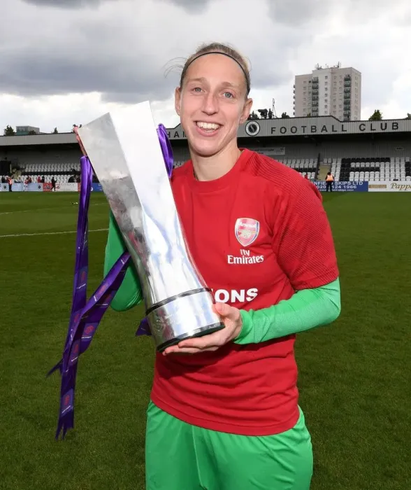 Framed Print : Arsenal Women Celebrate WSL Title with Sari van Veenendaal and the Trophy