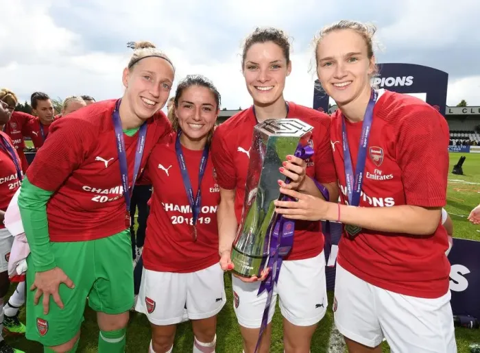 Framed Print : Arsenal Women Celebrate WSL Title with Van Veenendaal, Van de Donk, Bloodworth, and Miedema Framed Print : Arsenal Women Celebrate WSL Title with Van Veenendaal, Van de Donk, Bloodworth, and Miedema