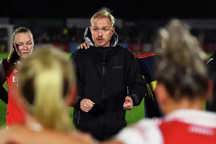 Framed Print : Arsenal Women Clinch Barclays WSL Title: Jonas Eidevall and Team Celebrate Historic Victory Over West Ham United