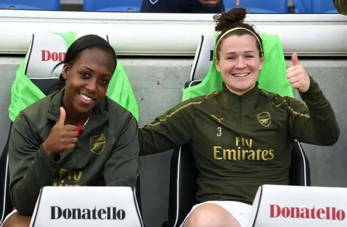 Framed Print : Arsenal Women: Danielle Carter and Emma Mitchell Prepare for Kick-off Against Brighton & Hove Albion Women Framed Print : Arsenal Women: Danielle Carter and Emma Mitchell Prepare for Kick-off Against Brighton & Hove Albion Women