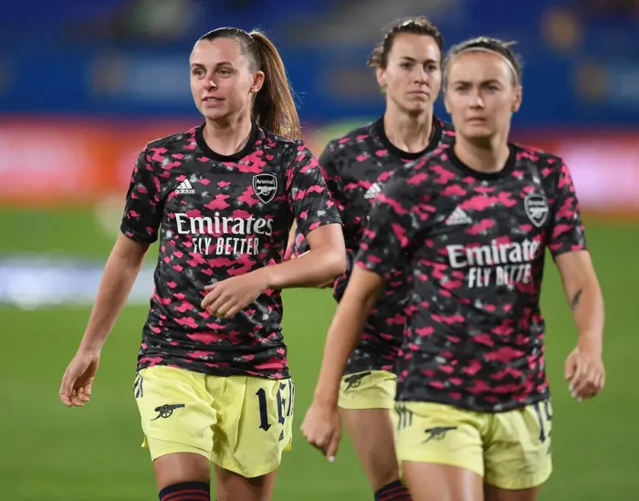 Framed Print : Arsenal Women Face Off Against Barcelona in UEFA Champions League Clash