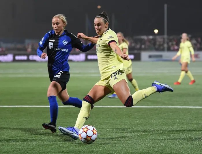 Framed Print : Arsenal Women Face Off Against HB Koge in UEFA Women's Champions League Group C