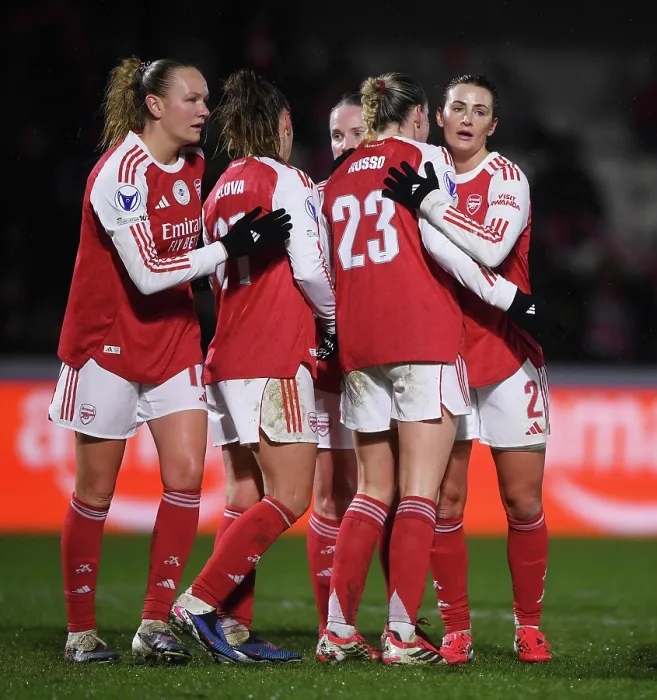 Framed Print : Arsenal Women FC v OH Leuven - UEFA Women's Champions League 2025 / 26 KO play-offs Second Leg Arsenal Women FC v OH Leuven - UEFA Women's Champions League 2025 / 26 KO play-offs