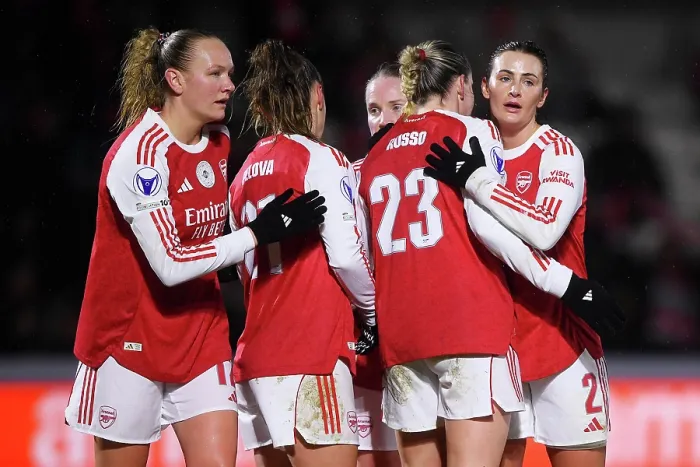 Framed Print : Arsenal Women FC v OH Leuven - UEFA Women's Champions League 2025 / 26 KO play-offs Second Leg Arsenal Women FC v OH Leuven - UEFA Women's Champions League 2025 / 26 KO play-offs