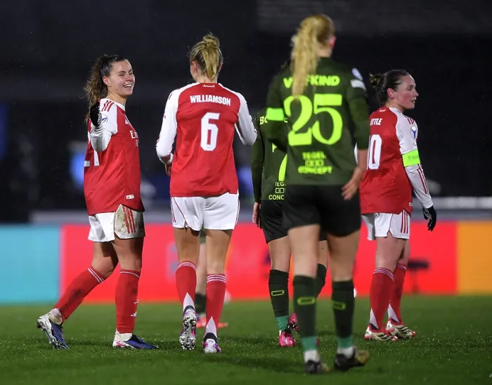 Framed Print : Arsenal Women FC v OH Leuven - UEFA Women's Champions League 2025 / 26 KO play-offs Second Leg Arsenal Women FC v OH Leuven - UEFA Women's Champions League 2025 / 26 KO play-offs