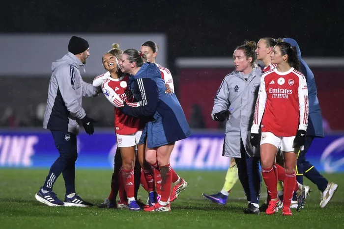 Framed Print : Arsenal Women FC v OH Leuven - UEFA Women's Champions League 2025 / 26 KO play-offs Second Leg Arsenal Women FC v OH Leuven - UEFA Women's Champions League 2025 / 26 KO play-offs