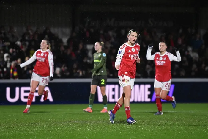 Framed Print : Arsenal Women FC v OH Leuven - UEFA Women's Champions League 2025 / 26 KO play-offs Second Leg Arsenal Women FC v OH Leuven - UEFA Women's Champions League 2025 / 26 KO play-offs