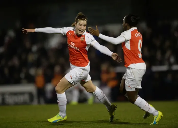 Framed Print : Arsenal Women: Janssen and Carter Celebrate First Goal Framed Print : Arsenal Women: Janssen and Carter Celebrate First Goal