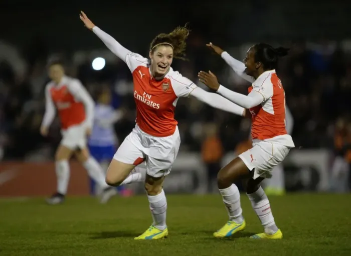 Framed Print : Arsenal Women: Janssen and Carter Celebrate First Goal Against Reading FC