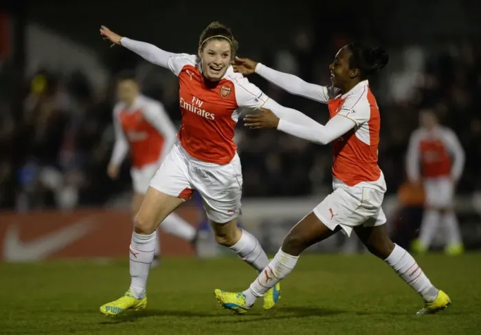Framed Print : Arsenal Women: Janssen and Carter Celebrate Goal Against Reading FC Framed Print : Arsenal Women: Janssen and Carter Celebrate Goal Against Reading FC