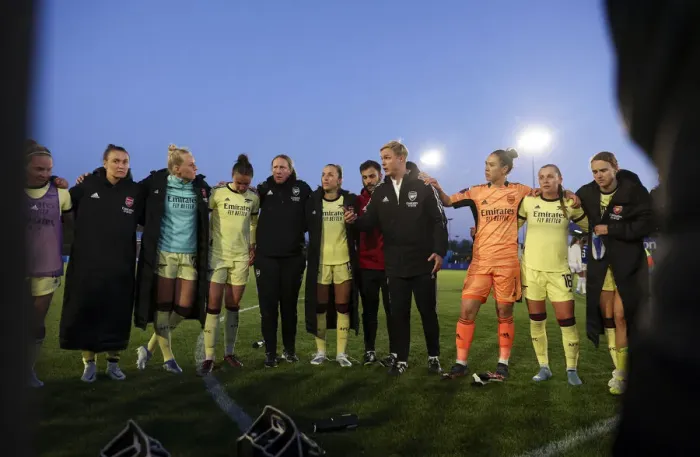 Framed Print : Arsenal Women: Jonas Eidevall Speaks to Team After Everton Match Framed Print : Arsenal Women: Jonas Eidevall Speaks to Team After Everton Match