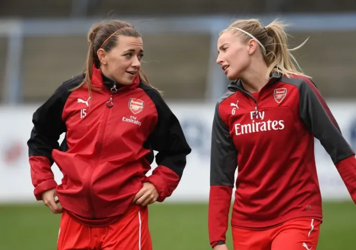 Framed Print : Arsenal Women: Katie McCabe and Leah Williamson Warming Up Ahead of Reading FC Match