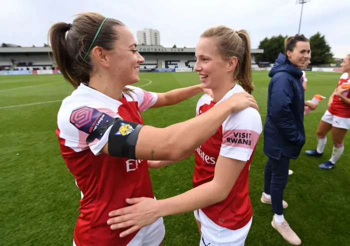 Framed Print : Arsenal Women: Katie McCabe and Tabea Kemme Celebrate after Victory over Birmingham Ladies