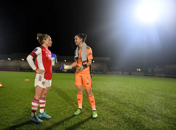 Framed Print : Arsenal Women: Kim Little and Manuela Zinsberger Celebrate Gritty FA WSL Draw Against Brighton Hove Albion