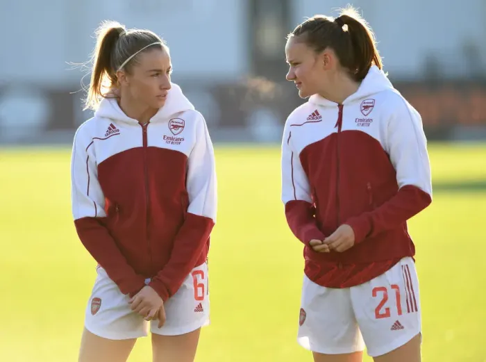 Framed Print : Arsenal Women: Leah Williamson and Malin Gut in Focus before Clash against Birmingham City Women