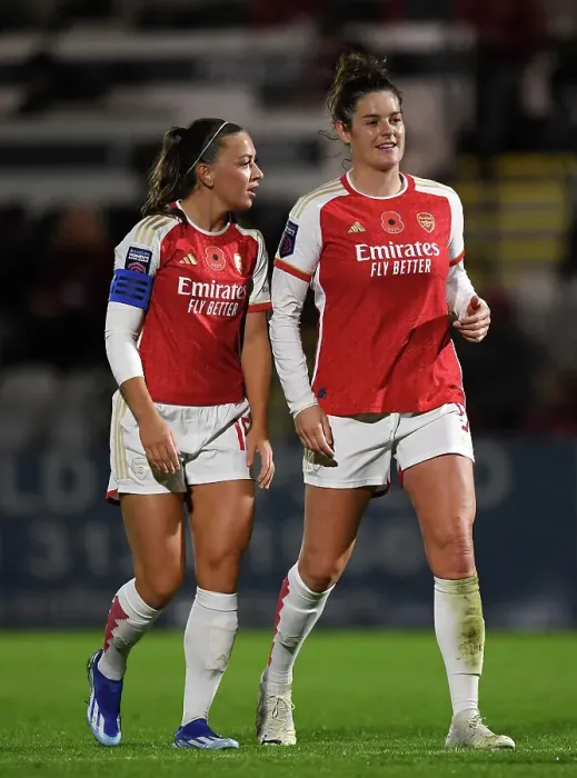 Framed Print : Arsenal Women: McCabe and Beattie's Interaction in Conti Cup Match Against Bristol City Framed Print : Arsenal Women: McCabe and Beattie's Interaction in Conti Cup Match Against Bristol City