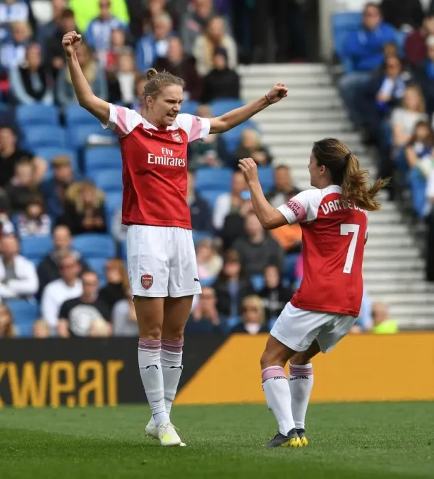 Framed Print : Arsenal Women: Miedema and Van de Donk Celebrate Goal Against Brighton