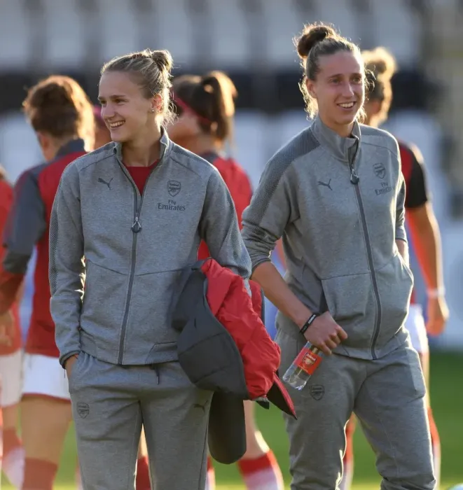 Framed Print : Arsenal Women: Miedema and Van Veenendaal Preparing for Action during 2017 Pre-Season Training