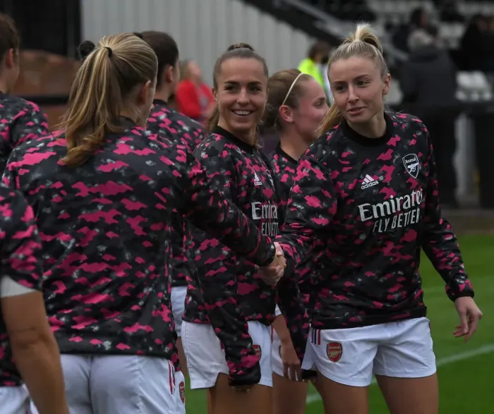 Framed Print : Arsenal Women: Pre-Match Moment vs Slavia Prague at Meadow Park (2021-22) Framed Print : Arsenal Women: Pre-Match Moment vs Slavia Prague at Meadow Park (2021-22)