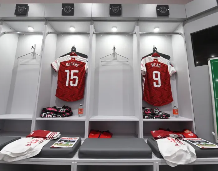 Framed Print : Arsenal Women Prepare for Aston Villa Match in Empty Meadow Park Dressing Room Framed Print : Arsenal Women Prepare for Aston Villa Match in Empty Meadow Park Dressing Room