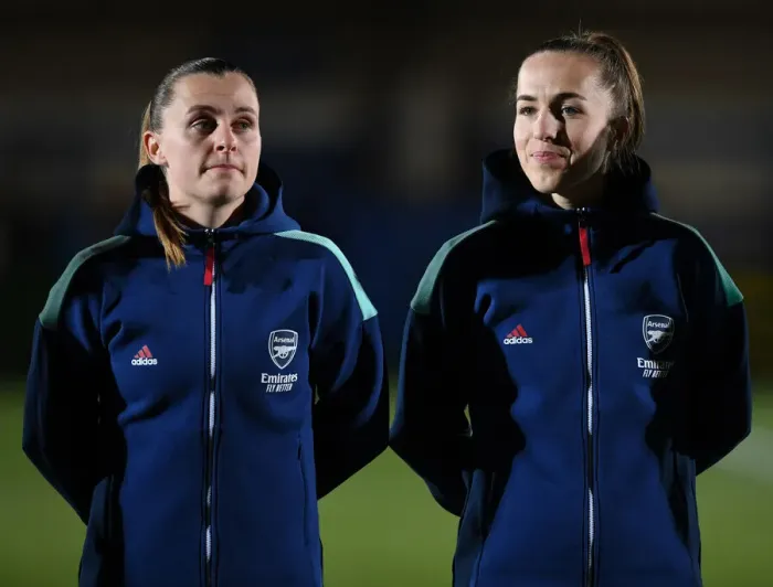 Framed Print : Arsenal Women Prepare for FA WSL Clash Against Chelsea: Noelle Maritz and Lia Walti Ready for Battle
