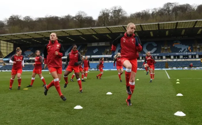 Framed Print : Arsenal Women Prepare for Reading FC Match: WSL Warm-Up