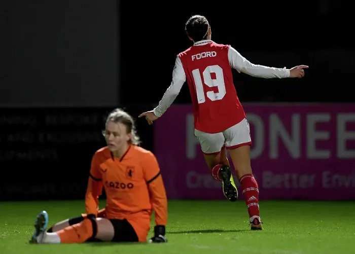 Framed Print : Arsenal Women Triumph Over Aston Villa in FA Continental Tyres League Cup: Caitlin Foord Scores the Decisive Goal