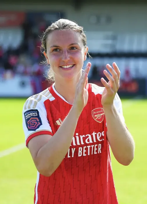 Framed Print : Arsenal Women Triumph Over Aston Villa: Lotte Wubben-Moy Celebrates with Fans