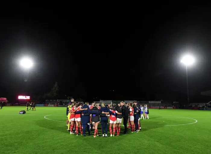 Framed Print : Arsenal Women Unite: A Show of Solidarity After FA WSL Clash Against Brighton & Hove Albion