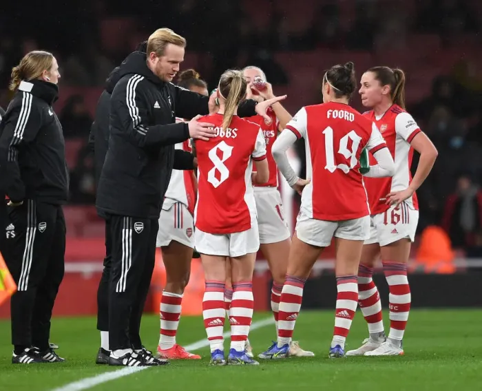 Framed Print : Arsenal Women vs. FC Barcelona: Eidevall Coaches in UEFA Women's Champions League Clash at Emirates Stadium