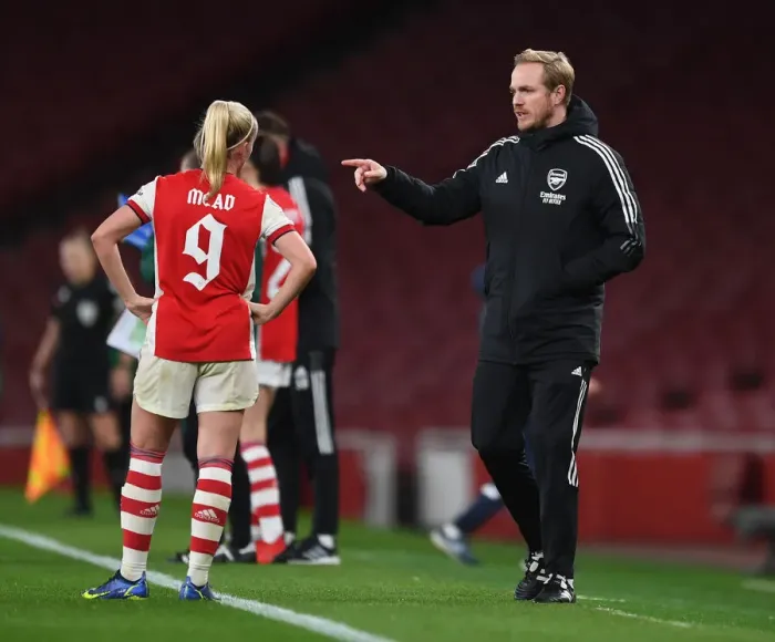 Framed Print : Arsenal Women vs. FC Barcelona: Jonas Eidevall Coaches Beth Mead in UEFA Women's Champions League Clash