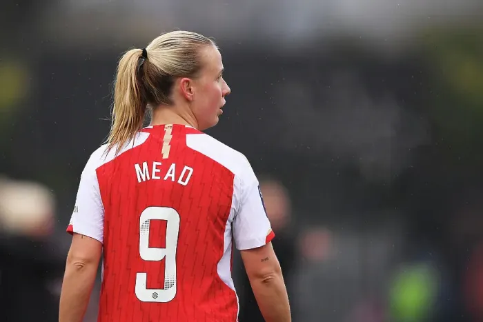 Framed Print : Arsenal Women vs. West Ham United: Barclays WSL Clash at Meadow Park - Beth Mead Focused Amidst Intense Rivalry Framed Print : Arsenal Women vs. West Ham United: Barclays WSL Clash at Meadow Park - Beth Mead Focused Amidst Intense Rivalry