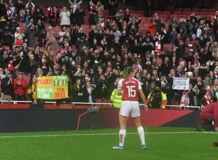 Framed Print : Arsenal Women vs. Chelsea Women: Katie McCabe Celebrates at Emirates Stadium (Barclays Women's Super League 2023-24)