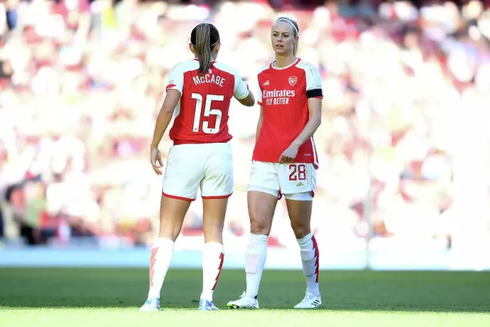 Framed Print : Arsenal Women vs. Aston Villa: McCabe and Ilestedt in Action at Emirates Stadium (2023-24) Framed Print : Arsenal Women vs. Aston Villa: McCabe and Ilestedt in Action at Emirates Stadium (2023-24)