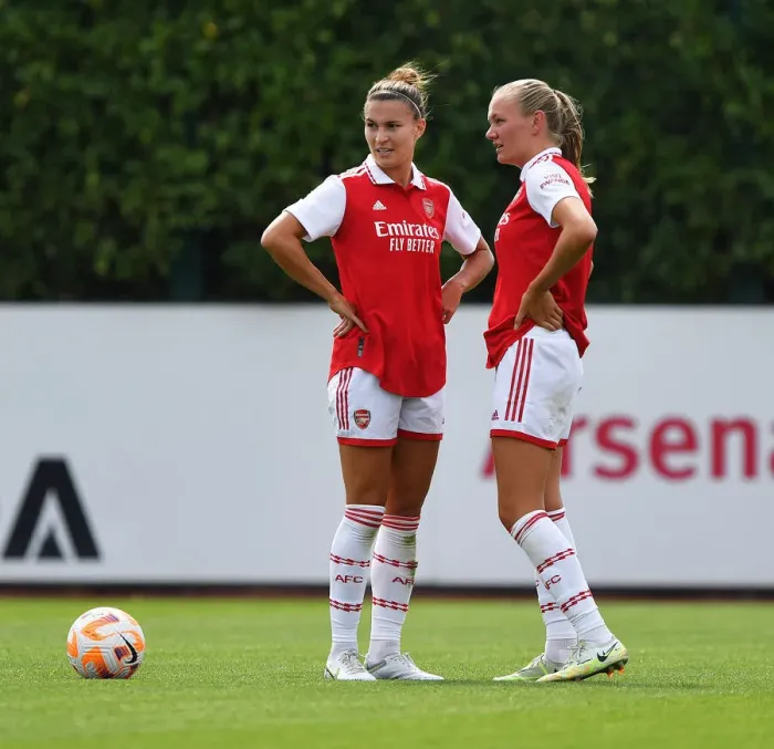 Framed Print : Arsenal Women vs Brighton & Hove Albion Women: Catley and Maanum in Action - Pre-Season Friendly (2022-23) Framed Print : Arsenal Women vs Brighton & Hove Albion Women: Catley and Maanum in Action - Pre-Season Friendly (2022-23)
