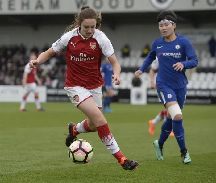 Framed Print : Arsenal Women vs. Chelsea Ladies: WSL Quarterfinals Showdown (1 / 4 / 2018) - Arsenal vs. Chelsea Ladies: Battle in the Womens Super League (2017-18)