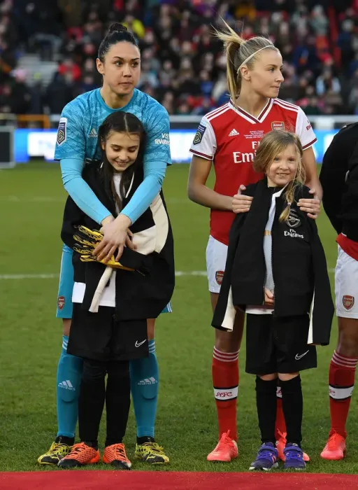 Framed Print : Arsenal Women vs Chelsea Women: Continental League Cup Final - Manuela Zinsberger and Leah Williamson Brace Against the Cold