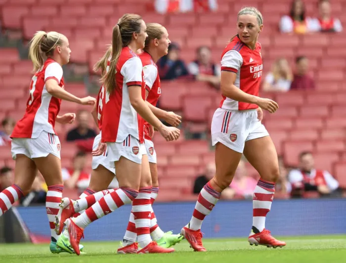 Framed Print : Arsenal Women vs Chelsea Women: Katie McCabe Scores First Goal in Mind Series 2021-22 Pre-Season Friendly at Emirates Stadium