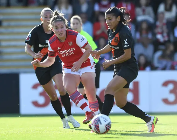 Framed Print : Arsenal Women vs Everton Women: Kim Little Fends Off Pressure in FA WSL Clash Framed Print : Arsenal Women vs Everton Women: Kim Little Fends Off Pressure in FA WSL Clash