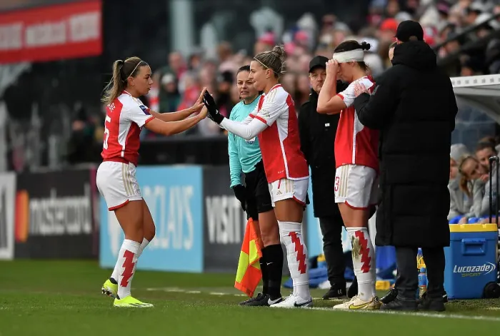 Framed Print : Arsenal Women vs Everton Women: McCabe Substituted in Barclays WSL Clash (2023-24) Framed Print : Arsenal Women vs Everton Women: McCabe Substituted in Barclays WSL Clash (2023-24)