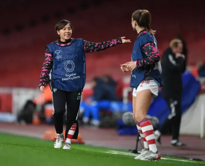 Framed Print : Arsenal Women vs. FC Barcelona: A Battle in the UEFA Women's Champions League at Emirates Stadium