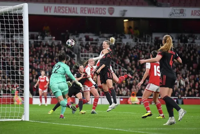 Framed Print : Arsenal Women vs. FC Bayern Munich: Stina Blackstenius Scores in UEFA Champions League Quarter-Final