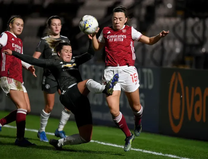 Framed Print : Arsenal Women vs Manchester United Women: FA WSL Clash in Empty Meadow Park Amidst Coronavirus Restrictions Framed Print : Arsenal Women vs Manchester United Women: FA WSL Clash in Empty Meadow Park Amidst Coronavirus Restrictions