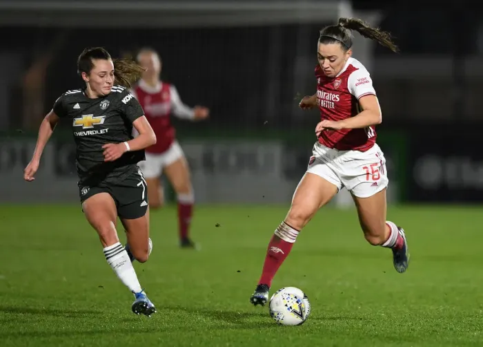 Framed Print : Arsenal Women vs Manchester United Women: FA WSL Clash at Empty Meadow Park (March 2021)