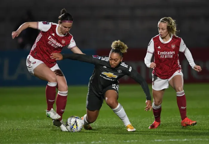 Framed Print : Arsenal Women vs Manchester United Women: FA WSL Clash in Empty Stands (2020-21)