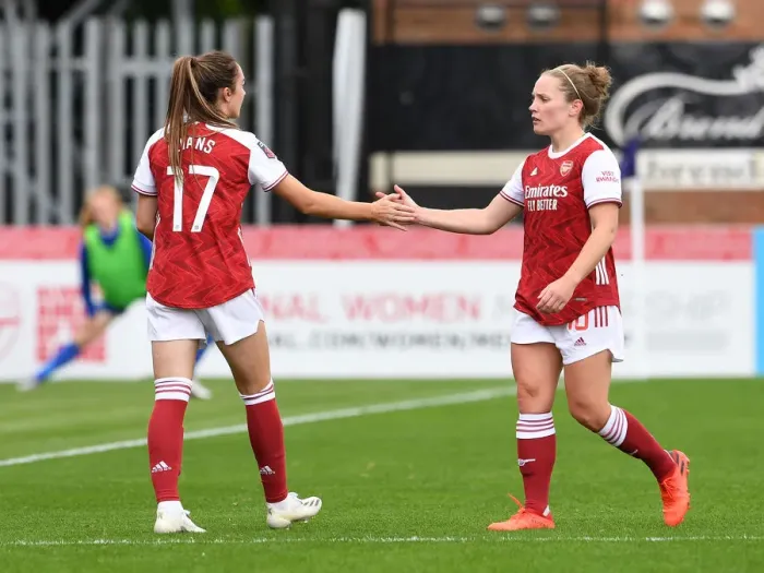 Framed Print : Arsenal Women vs Reading Women: Clash between Evans and Little in FA WSL Match Framed Print : Arsenal Women vs Reading Women: Clash between Evans and Little in FA WSL Match