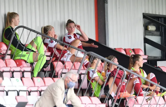 Framed Print : Arsenal Women vs Reading Women: Kim Little and Beth Mead Chat After Substitution (FA WSL 2020-21) Framed Print : Arsenal Women vs Reading Women: Kim Little and Beth Mead Chat After Substitution (FA WSL 2020-21)