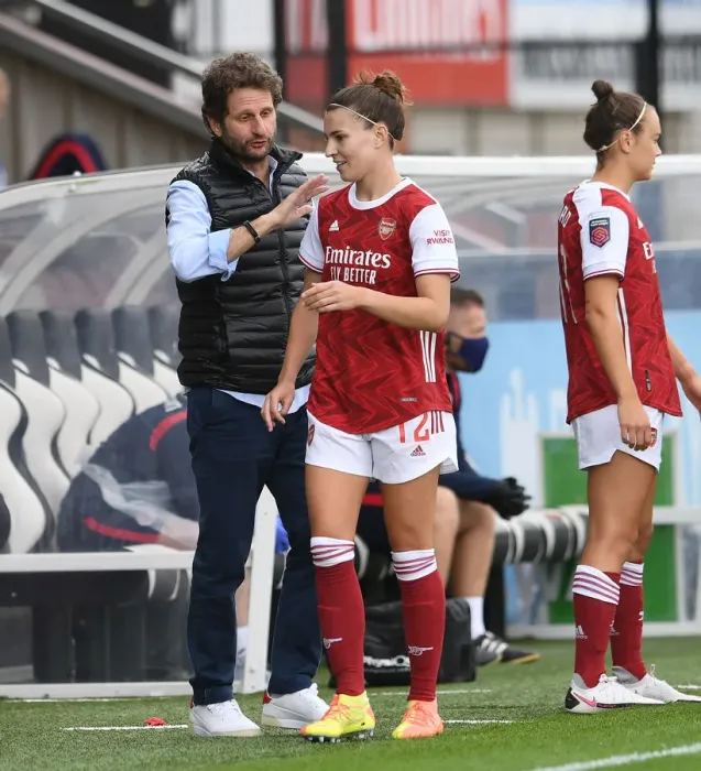 Framed Print : Arsenal Women vs Reading Women: Manager Joe Montemurro Engages with Steph Catley Framed Print : Arsenal Women vs Reading Women: Manager Joe Montemurro Engages with Steph Catley