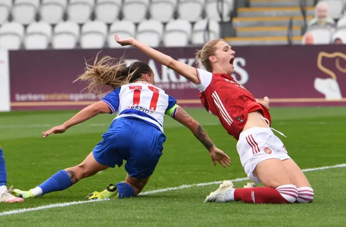 Framed Print : Arsenal Women vs. Reading Women: Miedema's Emotional Reaction to Foul in FA WSL Clash